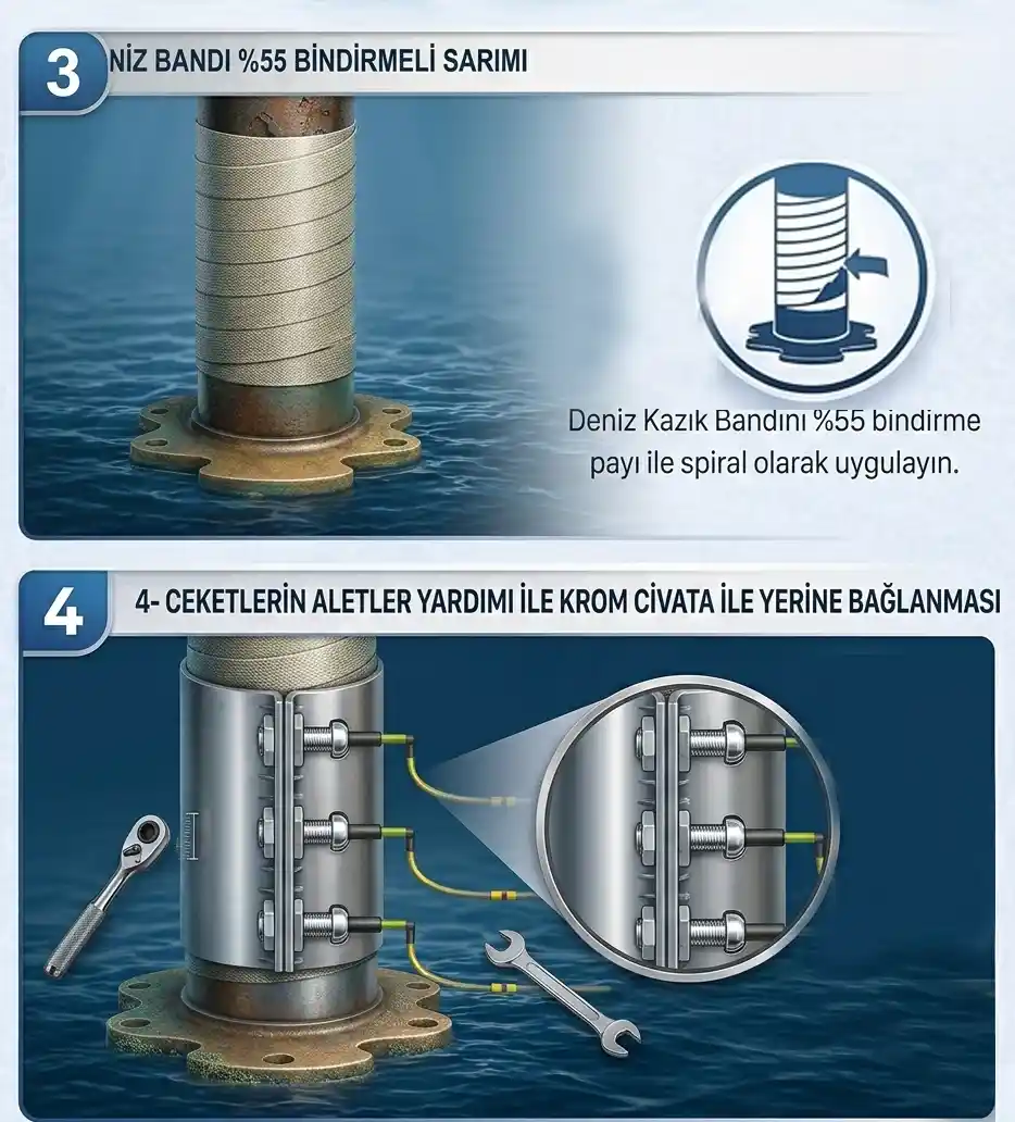 Fd uygulması &ouml;zel bant sarımı ve koruyucunun krom vidalar ile sabitlenmesi